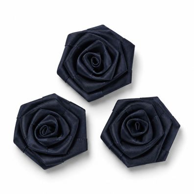 Satinrosen 6cm zum Basteln & Aufnähen 3 Stück Schwarz