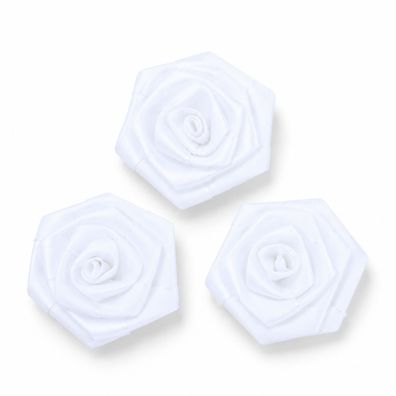 Satinrosen 6cm zum Basteln & Aufnähen 3 Stück Weiß