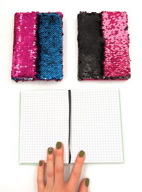Notizbuch A6 Pailletten Samt Kariert mit Lesezeichen Wendepailletten Notebook