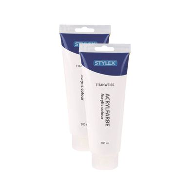 2x Acrylfarbe 200 ml STYLEX Acryl Farben Malfarbe Künstler weiß Titanweiß