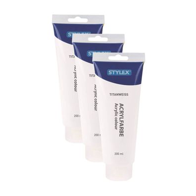 3x Acrylfarbe 200 ml STYLEX Acryl Farben Malfarbe Künstler weiß Titanweiß