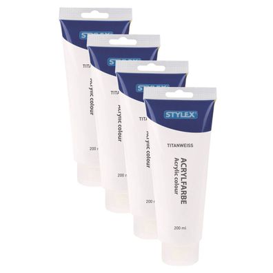 4x Acrylfarbe 200 ml STYLEX Acryl Farben Malfarbe Künstler weiß Titanweiß