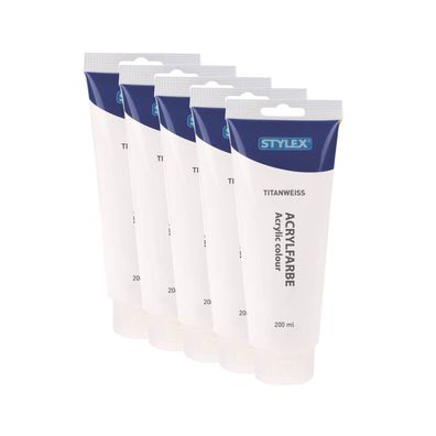 5x Acrylfarbe 200 ml STYLEX Acryl Farben Malfarbe Künstler weiß Titanweiß