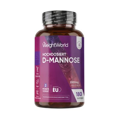 D-Mannose Kapseln - 2000mg pro Portion - 180 Mannose Stück - 3 Kapseln Täglich