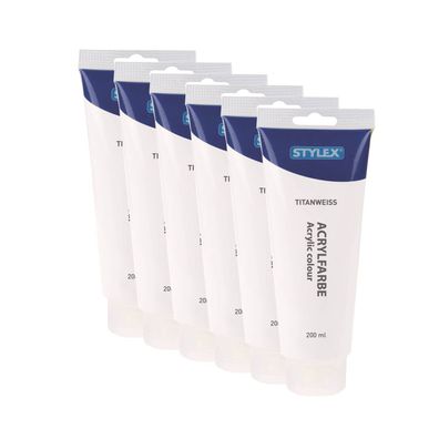 6x Acrylfarbe 200 ml STYLEX Acryl Farben Malfarbe Künstler weiß Titanweiß