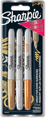 Sharpie Metallic-Permanentmarker, Gold, Silber & Bronze (neu), 3 Stück