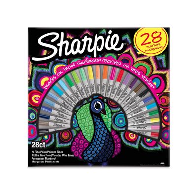 Sharpie Permanentmarkerset "Pfau", 20 feine + 8 ultrafeine Spitze, farblich sortiert,
