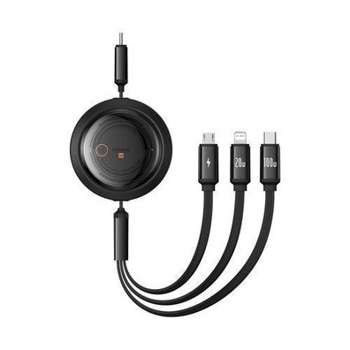 Baseus Free2Draw 3-in-1 Retrakt.-Kabel USB-C/Lightning/micro USB 100W, 1.1m, Sch