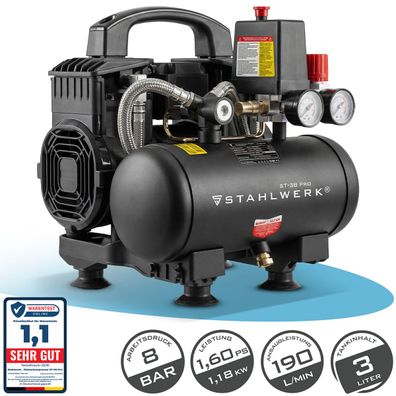 Stahlwerk Kompressor 8 bar 3 L 1,60 PS 1,18 kW 190 l/min Druckluftkompressor