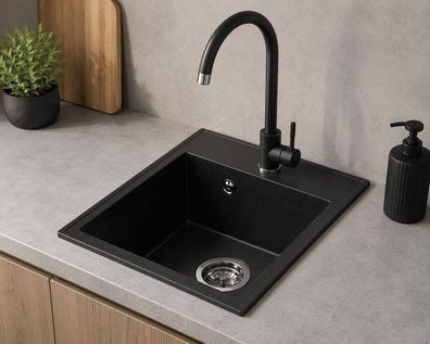 Granitspüle Küchenspüle 40x50 - Schwarz Einbauspüle Spülbecken -für 45cm Schrank