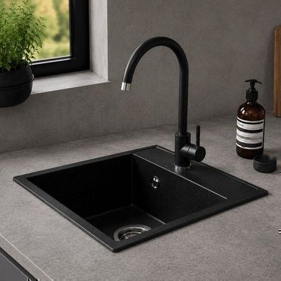 Granitspüle Küchenspüle 40x50 Einbauspüle Spülbecken mit Armatur und Zubehör