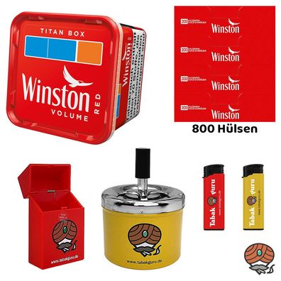 Winston Red/Rot Volumentabak Titan Box 260g, 800 Hülsen, Drehascher, Zubehör