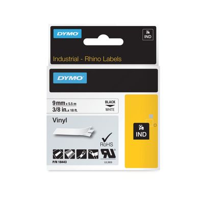 Dymo Rhino-Schriftband Vinyl 9mm x 5,5m schwarz auf weiß
