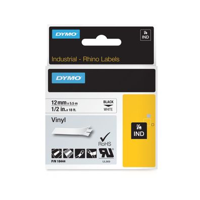 Dymo Rhino-Schriftband Vinyl 12mm x 5,5m schwarz auf weiß