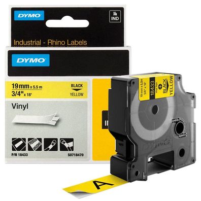 Dymo Rhino-Schriftband Vinyl 19mm x 5,5m schwarz auf gelb