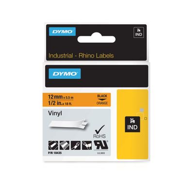 Dymo Rhino-Schriftband Vinyl 12mm x 5,5m schwarz auf orange