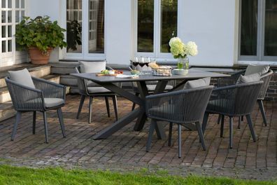 Gartenmöbelset Tisch Almeria 200 cm, 6er Set Diningsessel Cadiz