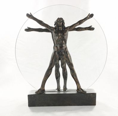 Skulptur Vitruvianischer Mensch nach Leonardo da Vinci Resin mit Glasscheibe H 27 cm