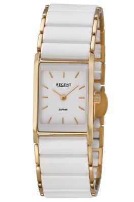 Regent Damen-Armbanduhr Edelstahl Vergoldet/Keramik Weiß F-1582