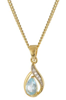 trendor Schmuck Gold-Anhänger Blautopas 333/8K mit vergoldeter Silberkette 21186