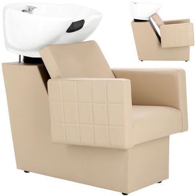 Friseurwaschanlage Tom mit neigbarem Keramikbecken, Armatur und Handbrause