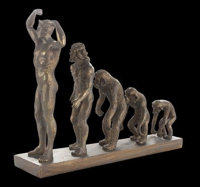 Skulptur Evolution des Menschen vom Affen zum Menschen - Resin bronzefarben L 32,6 cm