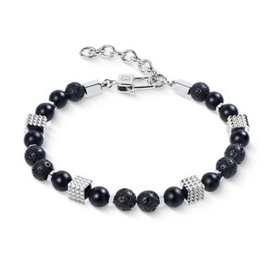 Armband - Edelstahl - Onyx- und Lavakugeln