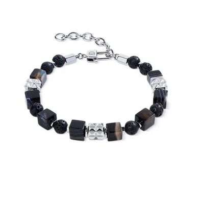 Armband - Edelstahl - Streifen Onyx und Lavakugeln