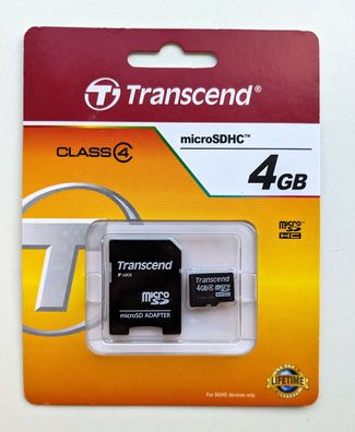 NEU: 4 GB Transcend microSDHC class 4 micro SDHC SD 4GB microSD SDHC