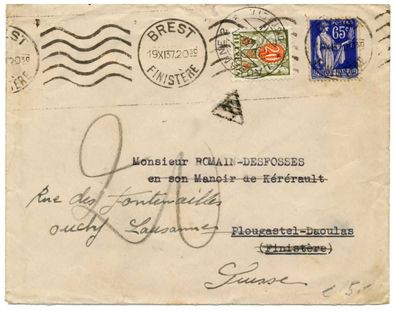 Schweiz PORTO Nr 45z BRIEF EF X697116
