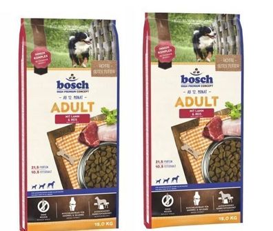 2 * Bosch Lamm & Reis für ausgewachsene Hunde, 15 kg