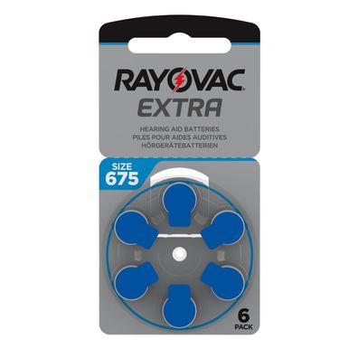 1x 6er Blister Rayovac Extra Hörgerätebatterien blau 675 PR44 Knopfzellen 1,45V