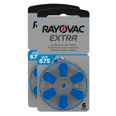 2x 6er Blister Rayovac Extra Hörgerätebatterien blau 675 PR44 Knopfzellen 1,45V