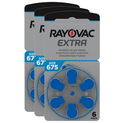3x 6er Blister Rayovac Extra Hörgerätebatterien blau 675 PR44 Knopfzellen 1,45V