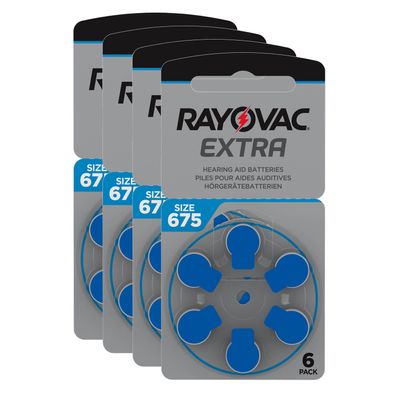 4x 6er Blister Rayovac Extra Hörgerätebatterien blau 675 PR44 Knopfzellen 1,45V