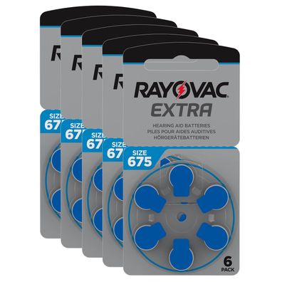 5x 6er Blister Rayovac Extra Hörgerätebatterien blau 675 PR44 Knopfzellen 1,45V