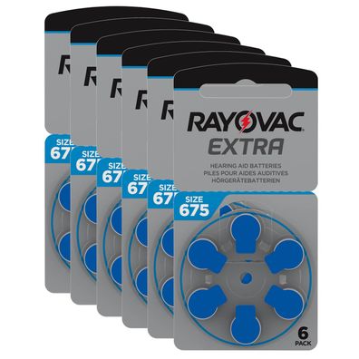 6x 6er Blister Rayovac Extra Hörgerätebatterien blau 675 PR44 Knopfzellen 1,45V