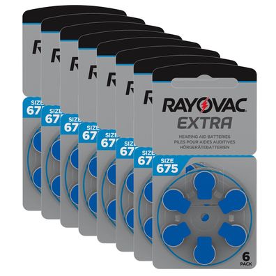 8x 6er Blister Rayovac Extra Hörgerätebatterien blau 675 PR44 Knopfzellen 1,45V
