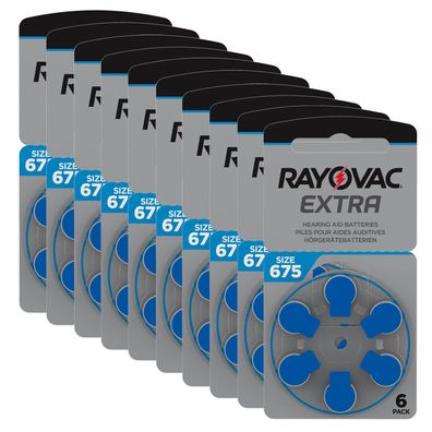 10x 6er Blister Rayovac Extra Hörgerätebatterien blau 675 PR44 Knopfzellen 1,45V