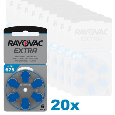 20x 6er Blister Rayovac Extra Hörgerätebatterien blau 675 PR44 Knopfzellen 1,45V