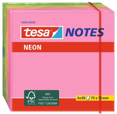 tesa Neon Notes, 6 x 80 Blatt, pink / gelb / grün 75mm x 75mm