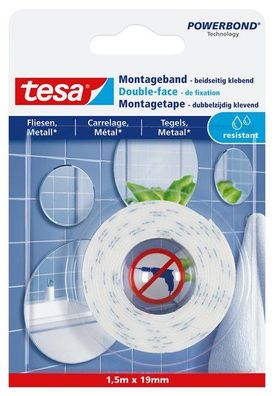 tesa Montageband Fliesen, feuchtraumbeständig 1,5 m x 19 mm