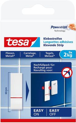 tesa Powerstrips Klebestreifen für Fliesen und Metall 2 kg - Doppelseitige Streifen f