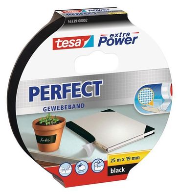 tesa extra Power Perfect Gewebeband schwarz 25m x 19mm