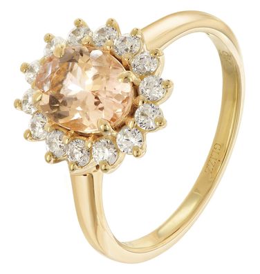 GLIZZ Schmuck Damenring Gelbgold 375/9K mit Rosa Morganit und Zirkonia GL1137-09