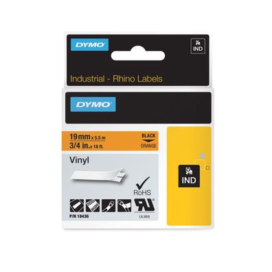 Dymo Rhino-Schriftband Vinyl 19mm x 5,5m schwarz auf orange