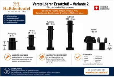 Verstellbarer Fuß Hasena Tempur Langstaverse Quertraverse Midtraver Varinate 2