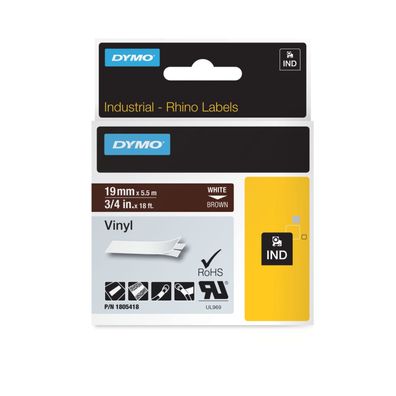 Dymo Rhino-Schriftband Vinyl 19mm x 5,5m weiß auf braun