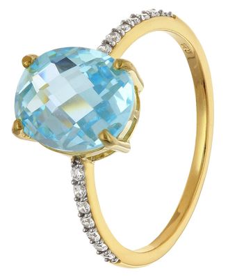 trendor Schmuck Damenring 925 Silber Vergoldet Mit Synthetischem Blautopas 28066