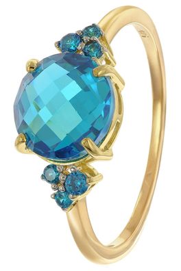 trendor Schmuck Damenring 925 Silber Vergoldet mit Synthetischem Blautopas 28090